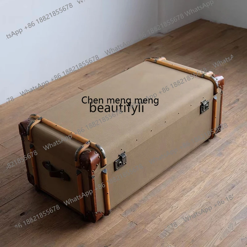 Leather Suitcase Coffee Table Vintage Oil Wax Leather Luggage Genuine Leather Distressed Coffee Table Homestay Snow Coffee Bar