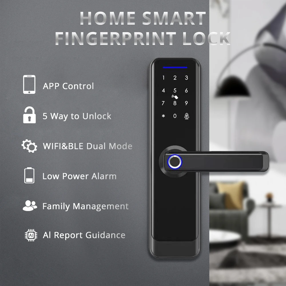 Zemismart Tuya Wifi Smart Digital Door Lock Fingerprint IC Card Key Password Unlock with Doorbell Required Remote APP Unlock