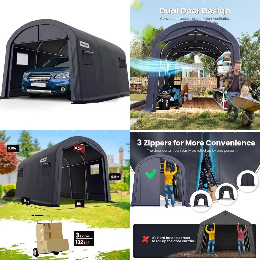 

KING BIRD 10' x 15' Round Style Garage Shelter Heavy Duty Storage Shelter Carport Portable Canopy Shed with Roll-up Ventilated W