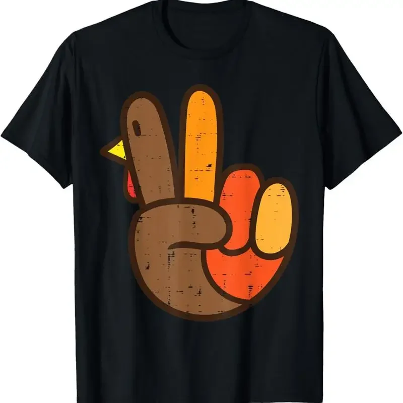 Peace Sign Turkey Hand Cool Thanksgiving Hippie T Shirt