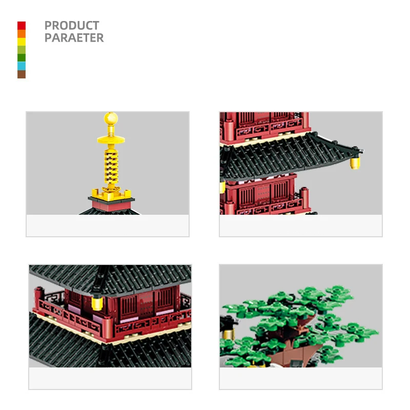 Creative จีนซูโจวโบราณประวัติศาสตร์สถาปัตยกรรม Building Block วัด Hanshan Pumin Tower ก่อสร้างอิฐของเล่น