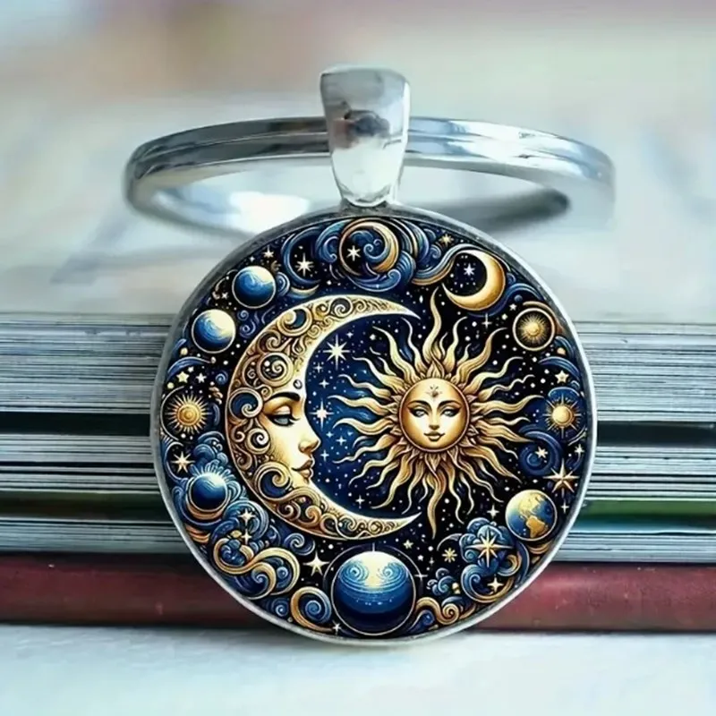 Fashion Mysterious Sun Moon Time Gem Keychain Women Handbag Key Chain Lady Trinket Wedding Jewelry Man Car Keyring Girl Gift