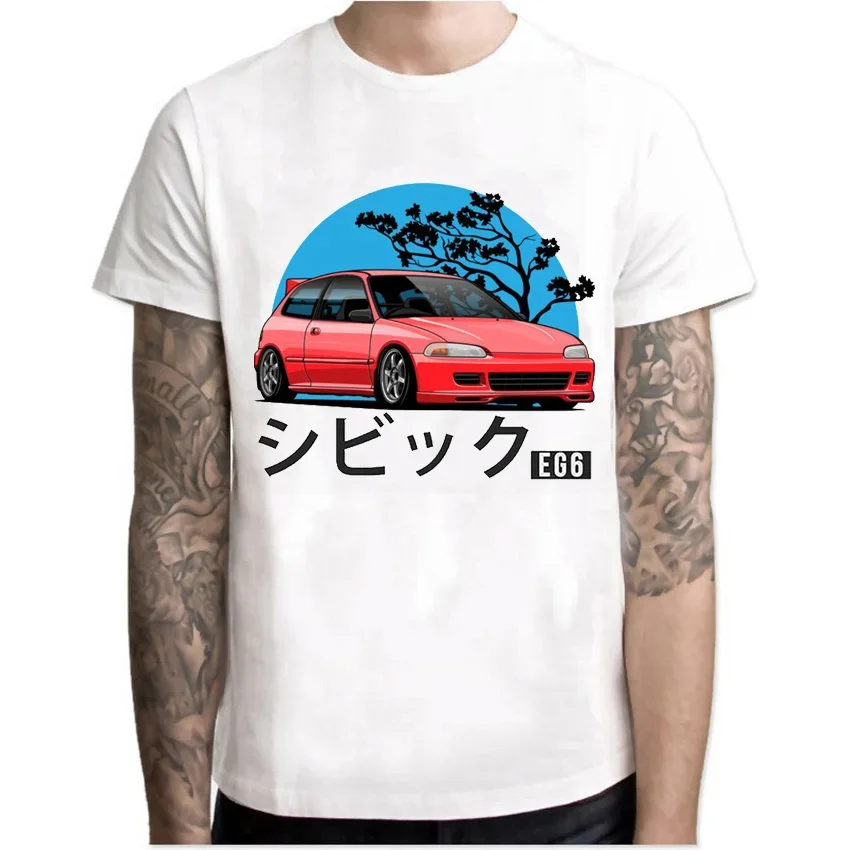 

New Summer Men Short Sleeve Vintage Turbo Civic EG T-Shirt JDM Legend Drift King EK Car Shirt Boy Casual White Sport Tees Tops