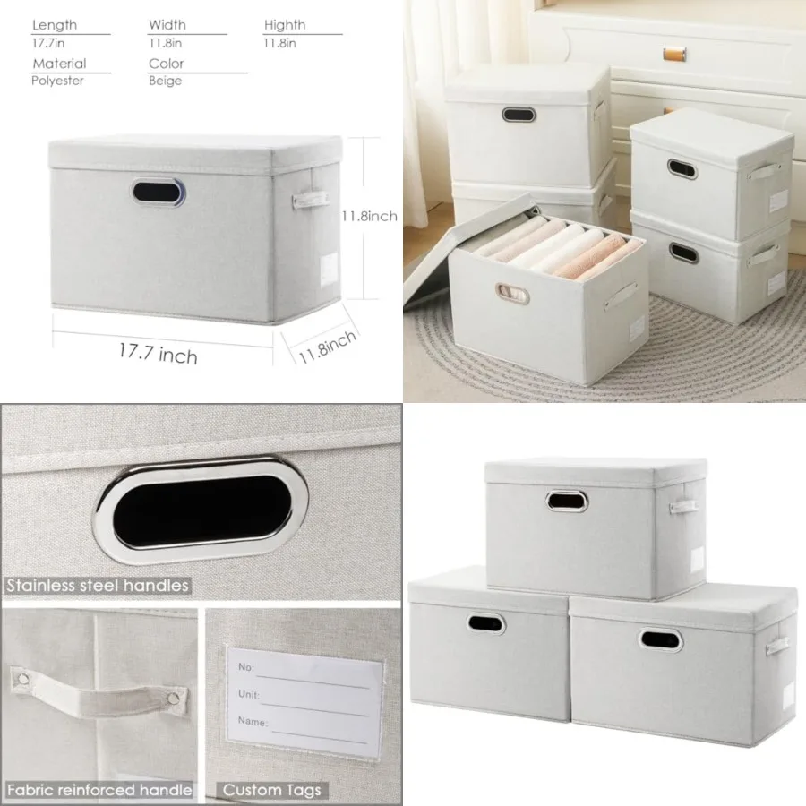 

Large Collapsible Storage Bins with Lids [3-Pack] Fabric Foldable Storage Boxes Organizer Containers Baskets Cube with Cover fo