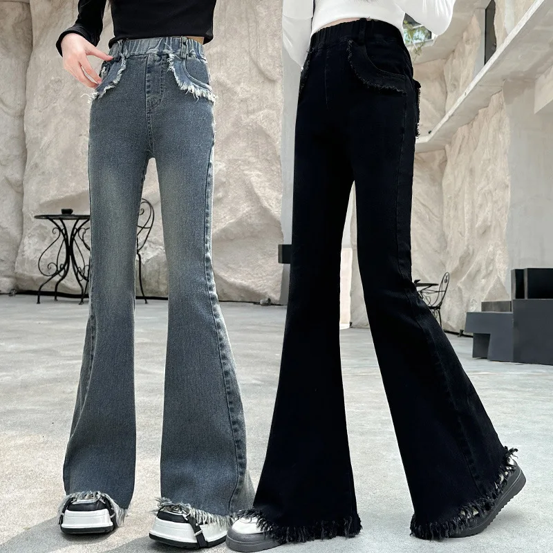 جينز بناتي من 4 إلى 14 سنة لربيع وخريف 2025 إصدار كوري جديد للأطفال سراويل غربية مضيئة سراويل جينز للفتيات #1