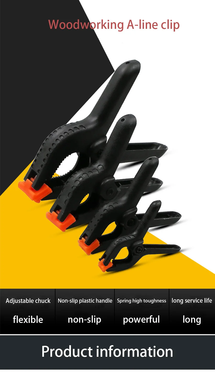 2/3/4/6/9-Zoll-Klemmen für die Holzbearbeitung, Nylon-A-Klemme, 5 Stück, Federklemme, Handwerkzeuge und Zubehör. – Detail 1