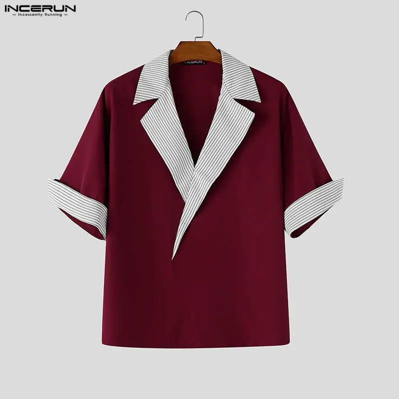 INCERUN Men's Shirt Striped Patchwork Short Sleeve Summer Men Clothes Streetwear 2026 Korean Style Fashion Tops Shirts For Man