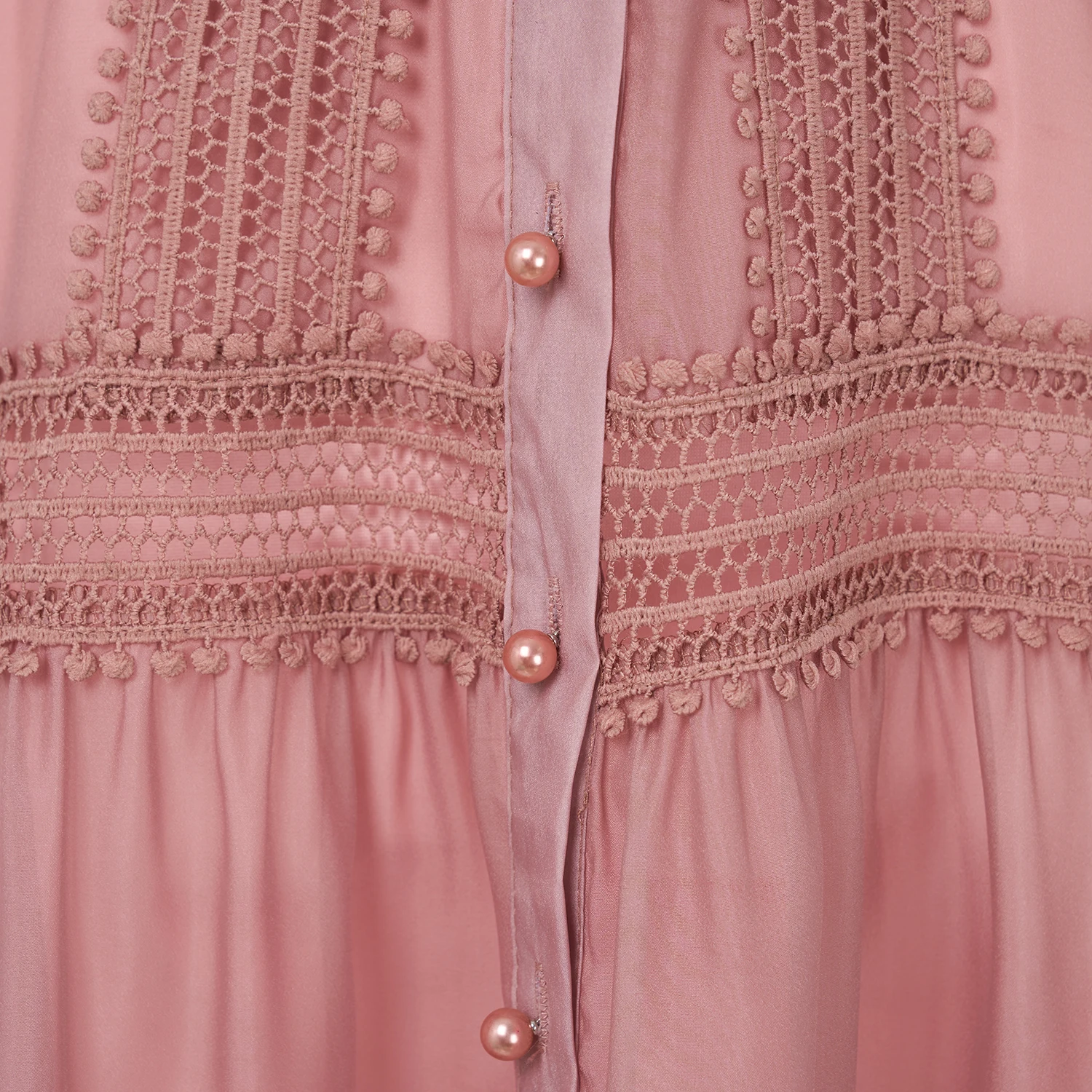 ฤดูใบไม้ร่วงElegant Organza Splicedตาข่ายMaxiชุดสตรียาวโคมไฟแขนเสื้อเพิร์ลปุ่มเข็มขัดลูกไม้Trims Party Prom Robe