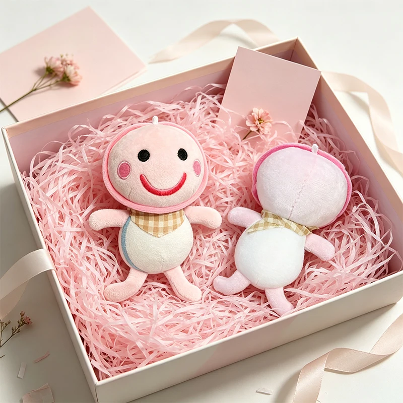 Plush Keychain Cute Baby Doll Kawaii Soft Mini Fluffy Stuffed Toy Infant Doll Bag Charm Pendant Baby Shower Gift Kids Girls Boys