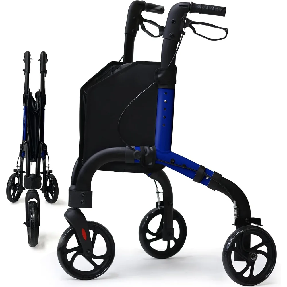 

Premium 3 Wheel Rollator Walker for Seniors, Lightweight Foldable Elderly Three Wheeled Rollator with Storage Bag