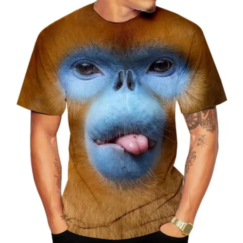 2026 New casual men's new 3D design spoof gorilla funny monkey T-Shirt Funny pout monkey 3D printing Summer Short Sleeve