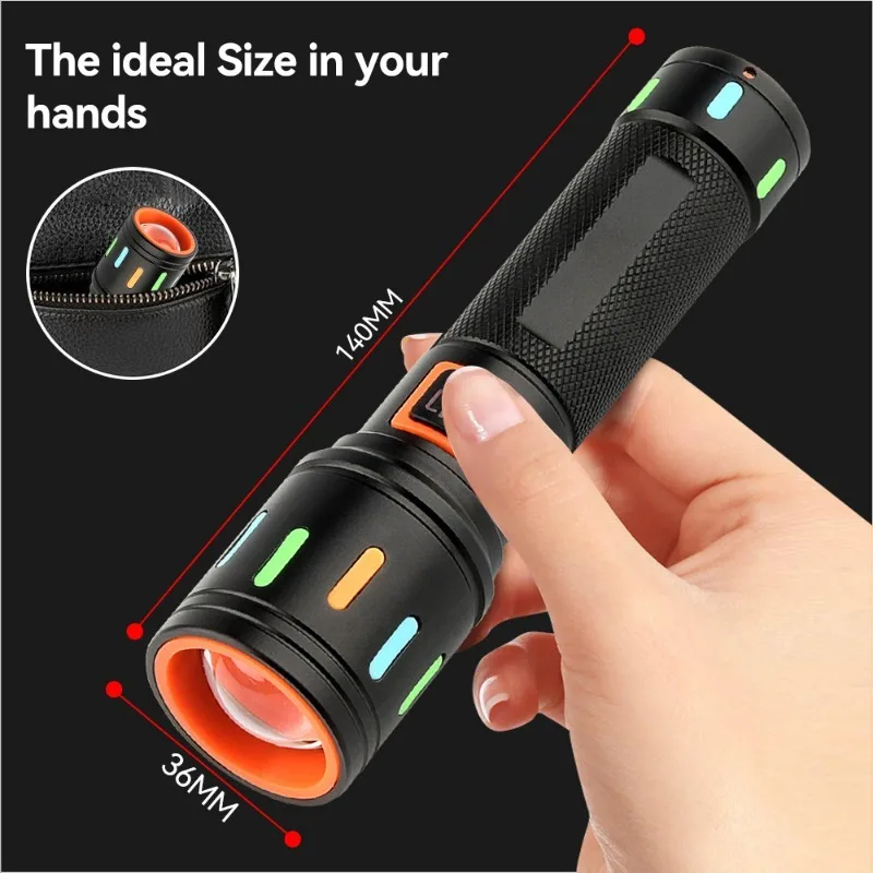 Ultra-bright Strong Light LED Flashlight Type-C Charging Telescopic Focusing Torch Home Use Outdoor Patrol Camping