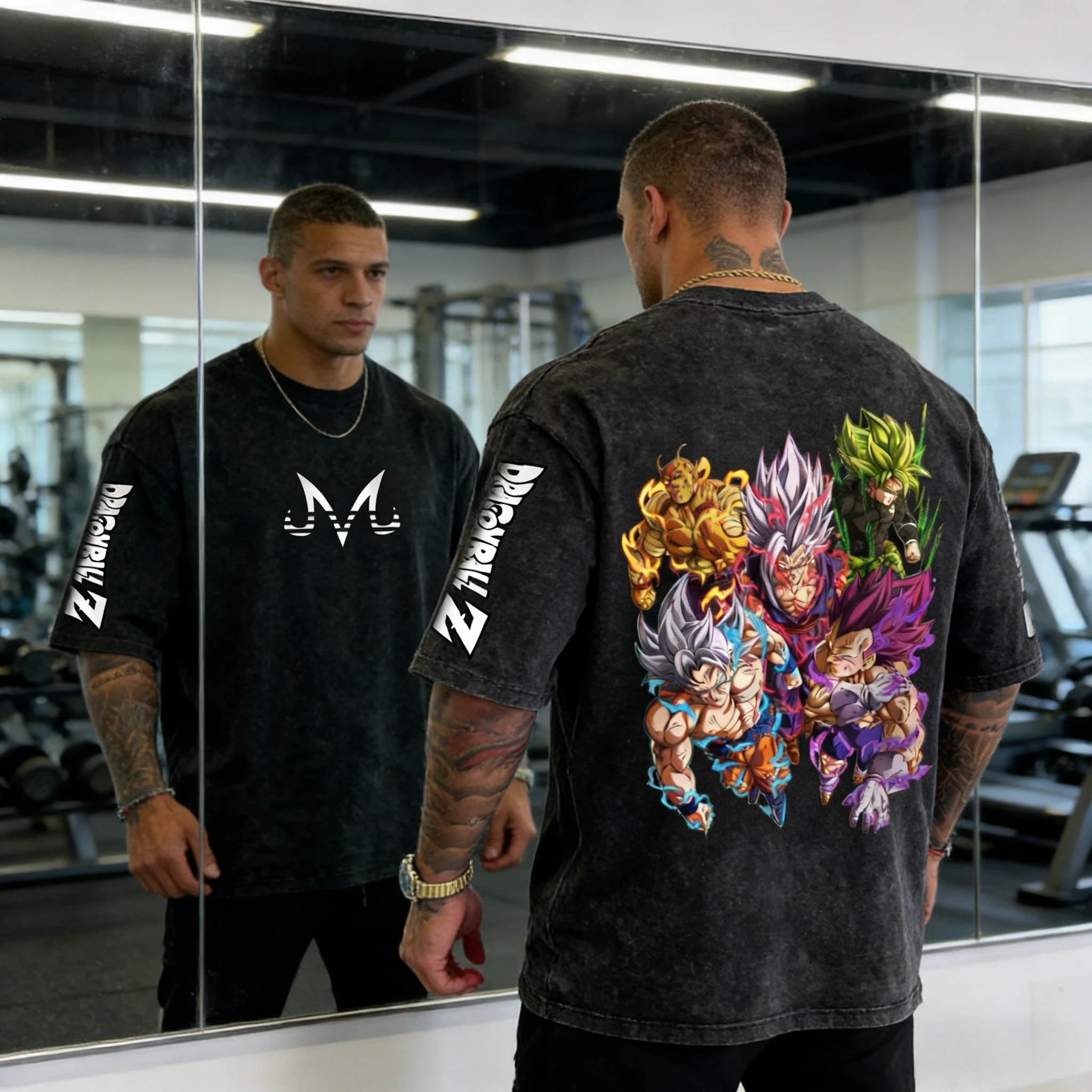 

2026 Summer DBZ Vintage Washed T-Shirt 100%Cotton Oversized Heavyweight Gohan Beast & Goku Ultra Print Gym Tee for Big Guys Kids