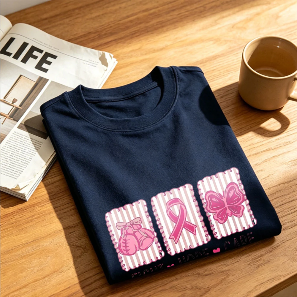 In October We Wear Pink Breast Cancer Awareness T‑Shirt Boxing Glove Pink Ribbon Butterfly Fight Hope Care Slogan Cotton Tee Top