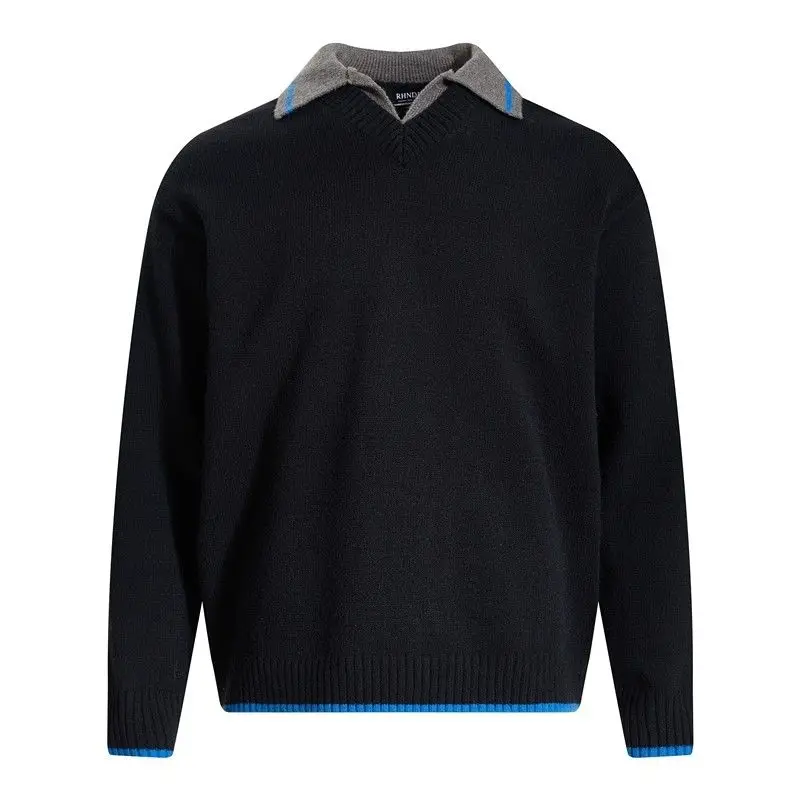 

Casual American Sle Sweater with irt Collar Loose Fit Men's Base Layer Top Faionable Urban Knitted Long Sve Autumn Wear