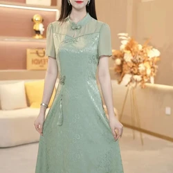 Large Size Temperament Dresses 2024 New Pattern Women's Clothing Summer New Chinese Style High-grade Hollow Out Slim Clothes