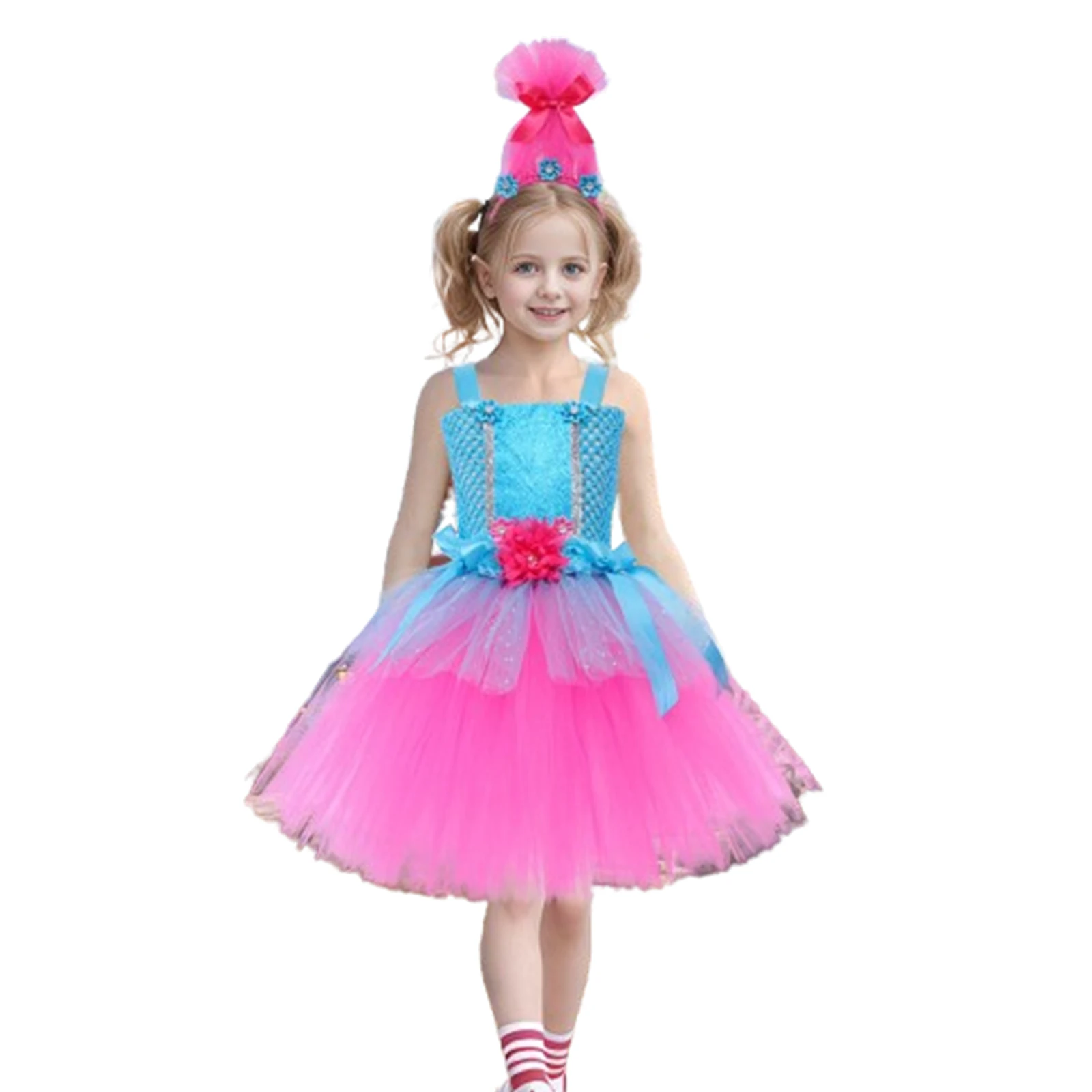 Robe en Fibtulle à col carré pour filles, nickel é, tenue de costume, fleur 3D, paillettes, nœud, bande de sauna, Halloween, cosplay, fête