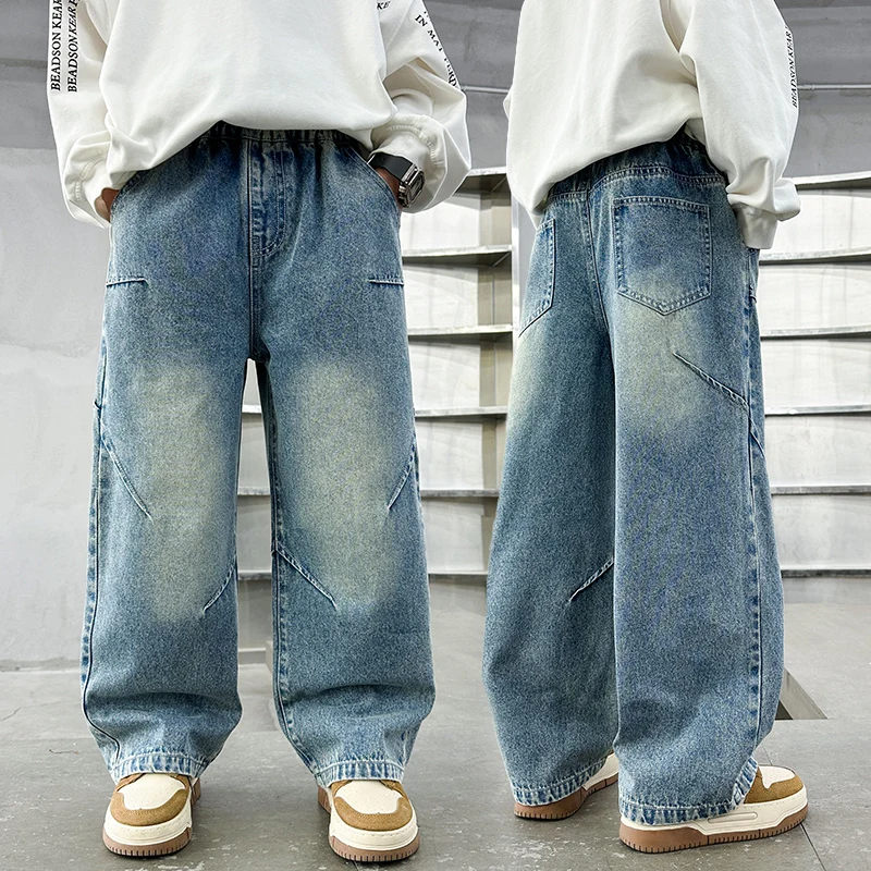 Teenage Boy Vintage Regular Casual Jeans For School Students Kids Classic Denim Pants Children Luxury Clothing Bottoms Size 5-14