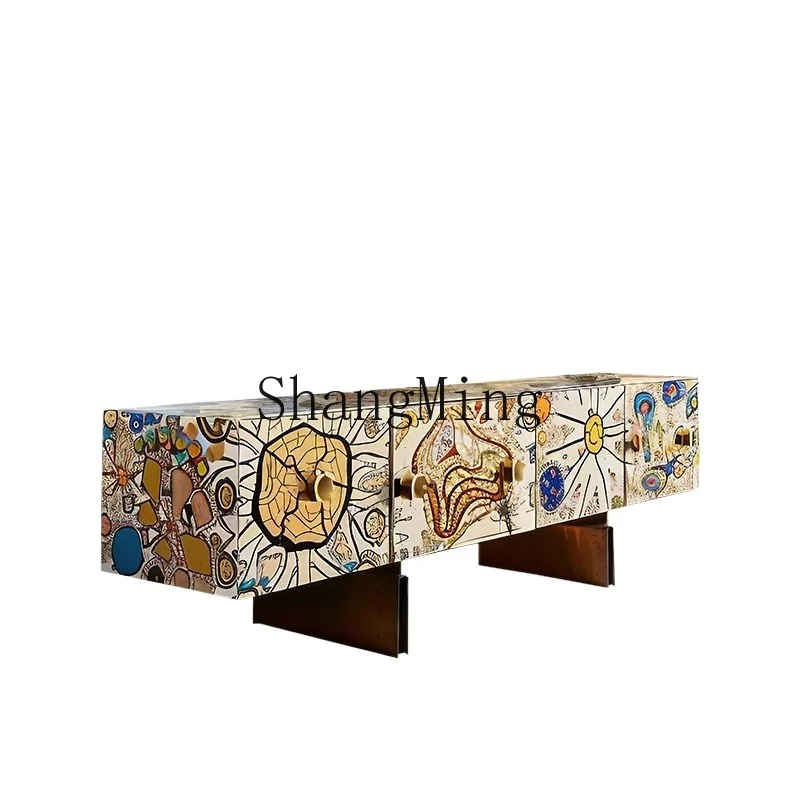 

LXY light luxury TV cabinet high-end living room painted high-end villa large apartment solid wood floor cabinet