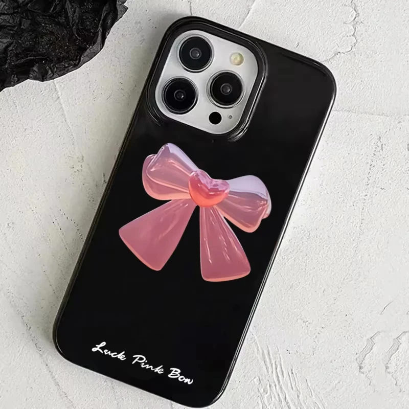 Beautiful Luck Pink Bowknot Pattern Phone Case For iPhone 17 Air 16 Pro Max 15 14 Plus 13 12 11 Shockproof Silicone Back Cover