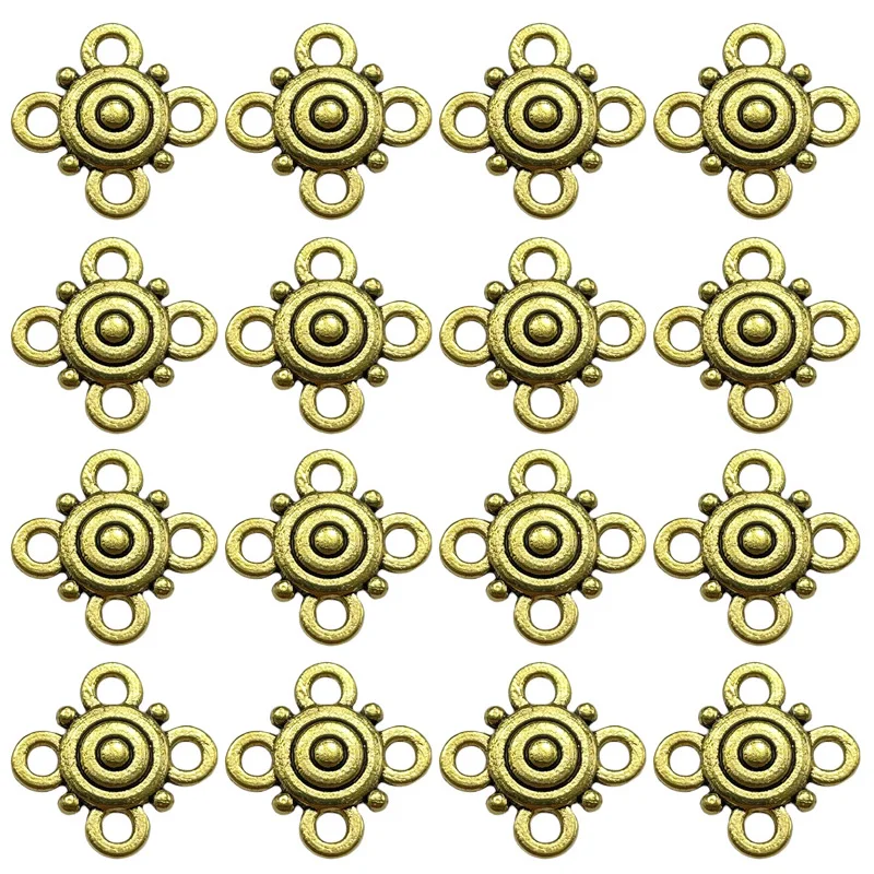 30pcs Connector Charms Popular Flower DIY Jewelry Findings Making For Wholesale Zinc Alloy Accessories Antique Silver Gold Color