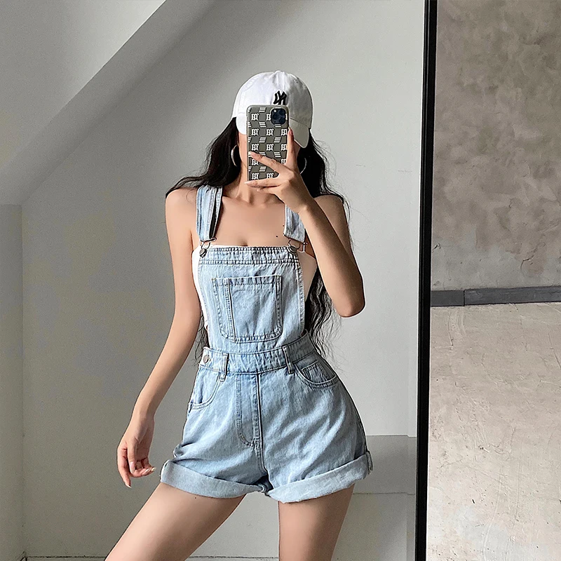 

Young Girl Day High Waist Slim Fit Denim orts with Turn up Cuffed Wide Leg Overalls Hot Summer Faion Ladies Jeans