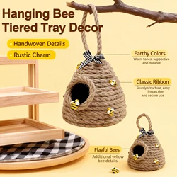 1/2/4Pcs Honeycomb Decoration Jute Rope Handmade Tiered Tray Hanging Decor Cute Honeycomb Bee Theme Party Shelf Garden Ornaments