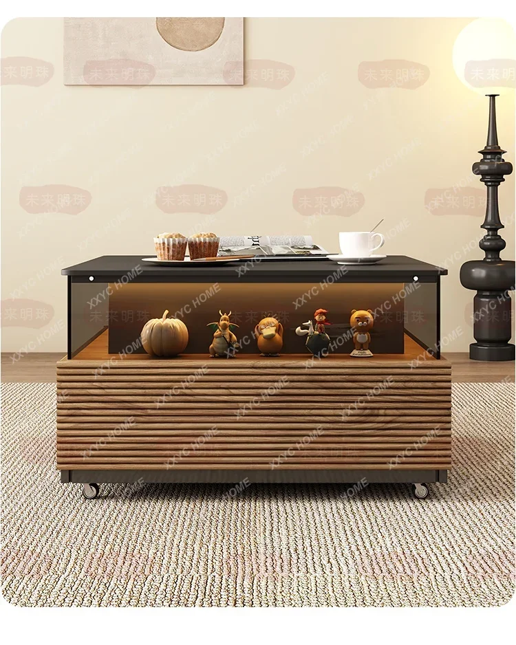 

NN Minimalist Stone Plate Square Mobile Coffee Table Small Apartment Living Room Solid Wood Coffee Table TV Cabinet Combinati