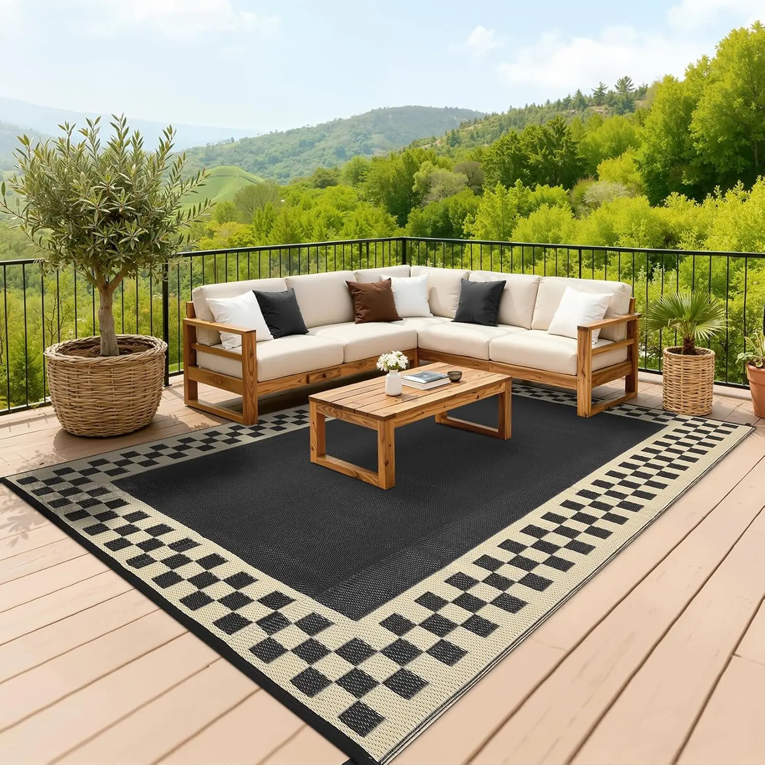 

Outdoor Rug 10x14 Waterproof Fade-Proof Reversible Patio Rug Modern Neutral Outdoor Carpet, Plastic Straw Weather Resistant L