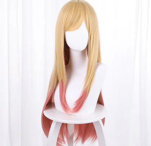 Anime My Dress-Up Darling Marin Kitagawa Cosplay Wig Yellow Pink Gradient Hair Long Straight Hair Kawaii Cute Halloween Carnival