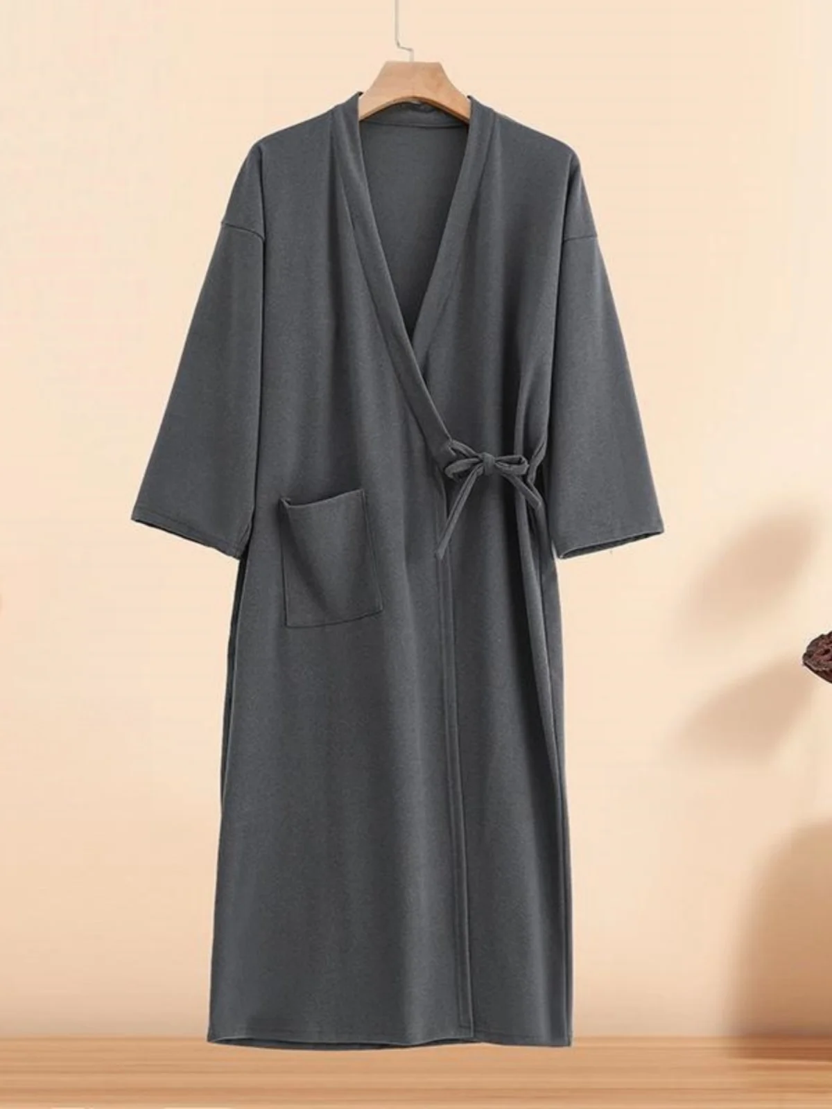 plus Size Women's Warm Velvet Robe Cross Front Open Style Home Clothes Casual Straight Tube Dress Long Sleeve V-Neck Wrap Belt