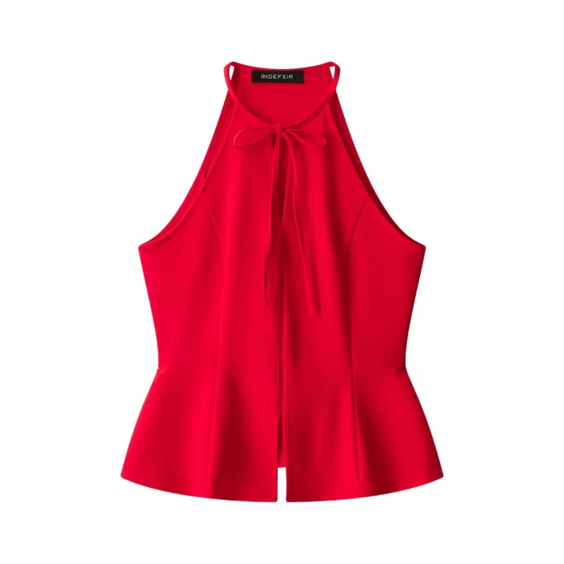 Dave&Di Women's Clothing 2026 Summer New Product Sleeveless Short Skirt Style Hem Hanging Neck Collar Suspender Top