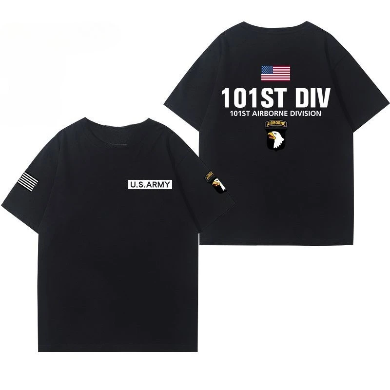 الأمريكية 101st المحمولة جوا شعبة الجيش مطبوعة تي شيرتات قصيرة الاكمام الرجال التكتيكية الأعلى التدريب في الهواء الطلق لباس غير رسمي الراحة #5