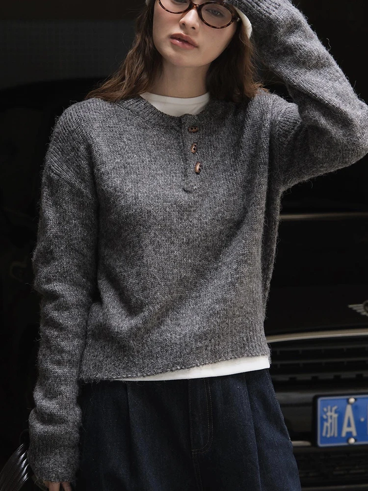 [LANMREM] Office Lady Woolen Knitting Pullover Sweater For Women Round Neck Long Sleeve Fashion Tops 2024 Autumn New 26C651