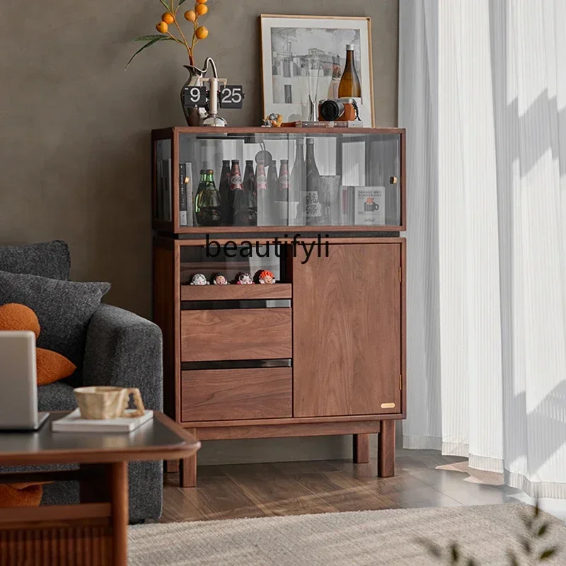 

SS new style ss7486 Solid wood sofa side cabinet, TV side cabinet, black walnut storage, living room, display cabinetss 7486