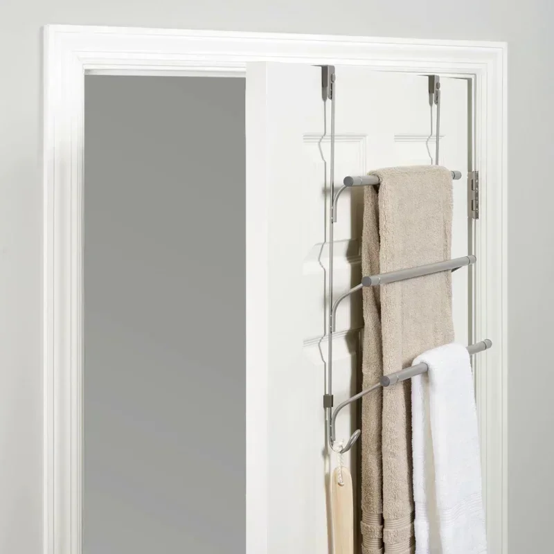  Over-the-Door 3-Tier Towel Bar with 2 Hooks, Satin Nickel