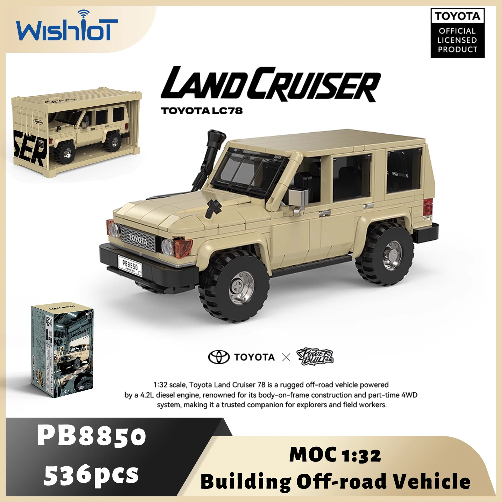 

PB8850 Toyota LC78 Land Cruiser Внедорожник Строительные блоки Классическая техническая модель автомобиля с витриной Коллекционные игрушки Подарки
