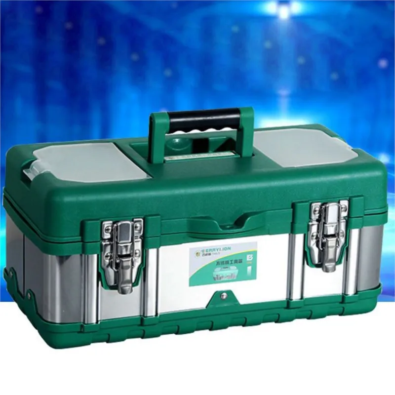 

Thickened Stainless Steel Toolbox Extra Large Lockable Multifunctional Storage Household Car Portable Hardware Toolbox ZF846
