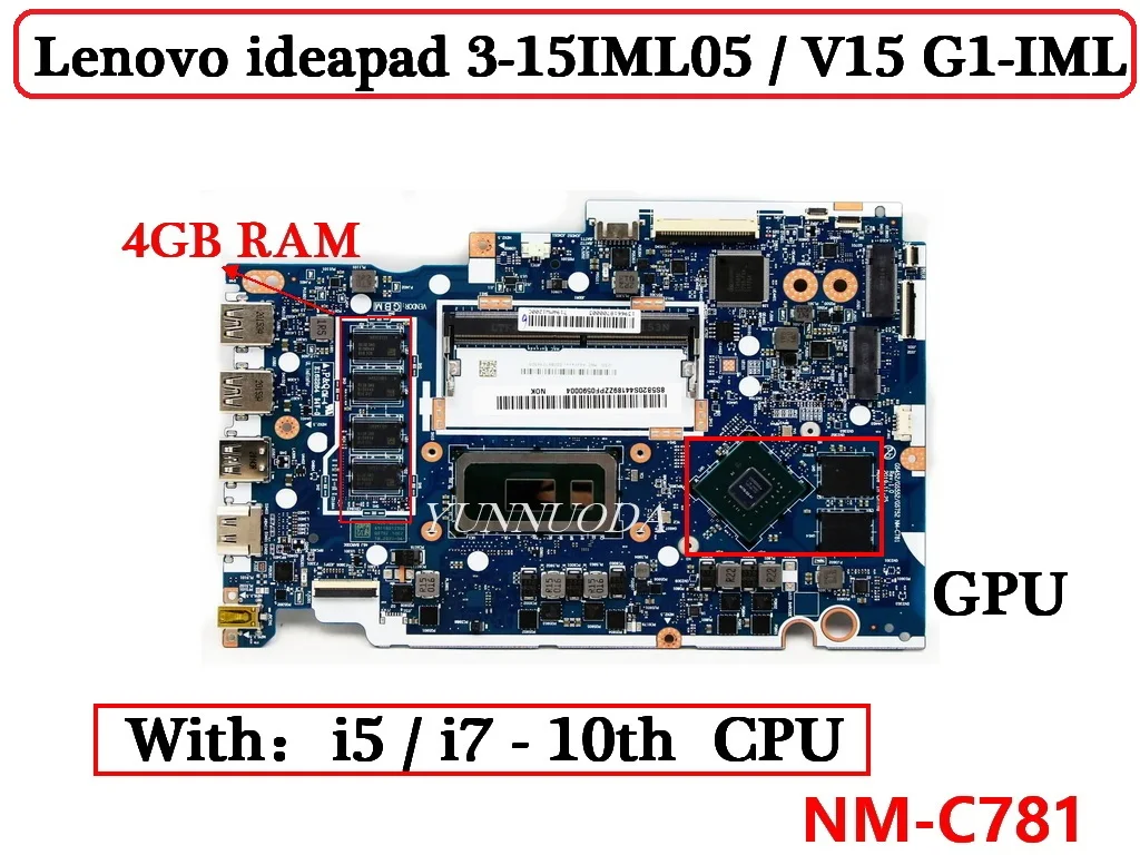 

NM-C781 For Lenovo ideapad 3-15IML05/V15 G1-IML Laptop Motherboard with 6405U.I3.I5.I7 CPU. RAM 4G. MX330 4G 100% Tested