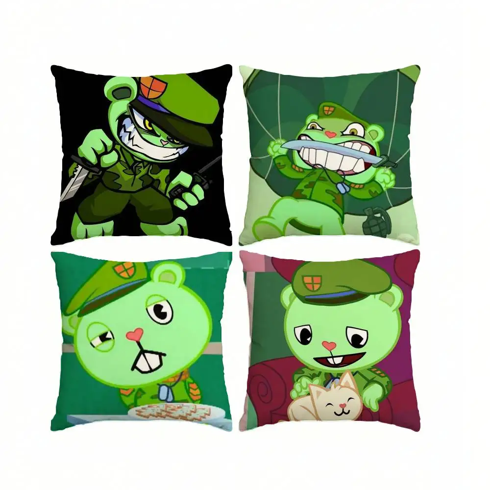 H-Happy Tree Friends Cartoon F-Flippy  Square Double-Sided printed Pillow Case Bedroom Bedside Pillow Sofa Cushion Cover