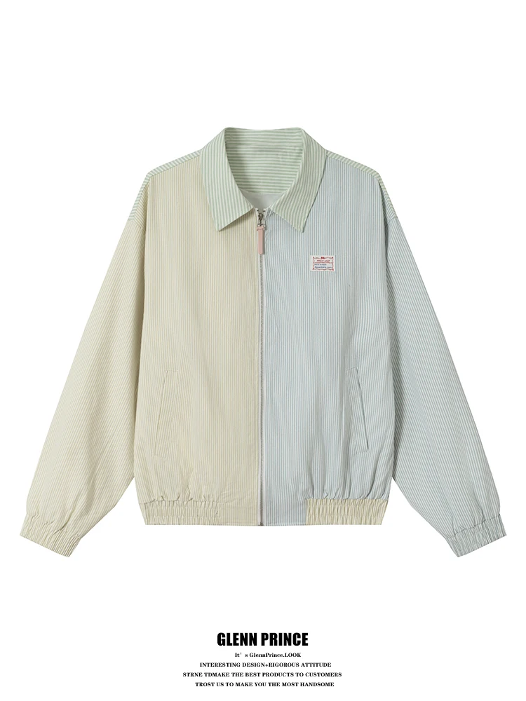 

Korean Sle Striped Contrast Color Lapel Workwear Jaet Men's Early Spring 2026 Lazy Design Sense Outerwear Casual Loose Fit