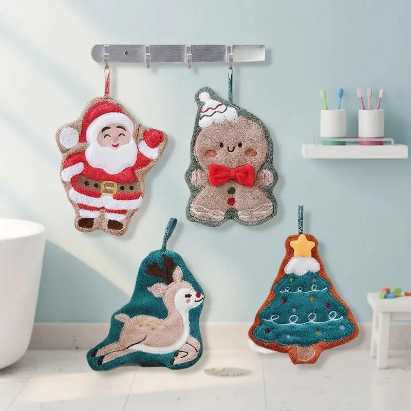 Coral Fleece Christmas Santa Claus Hand Towels Water Absorption Quick-drying Hand Towel Christmas Tree Bell Kitchen Bathroom