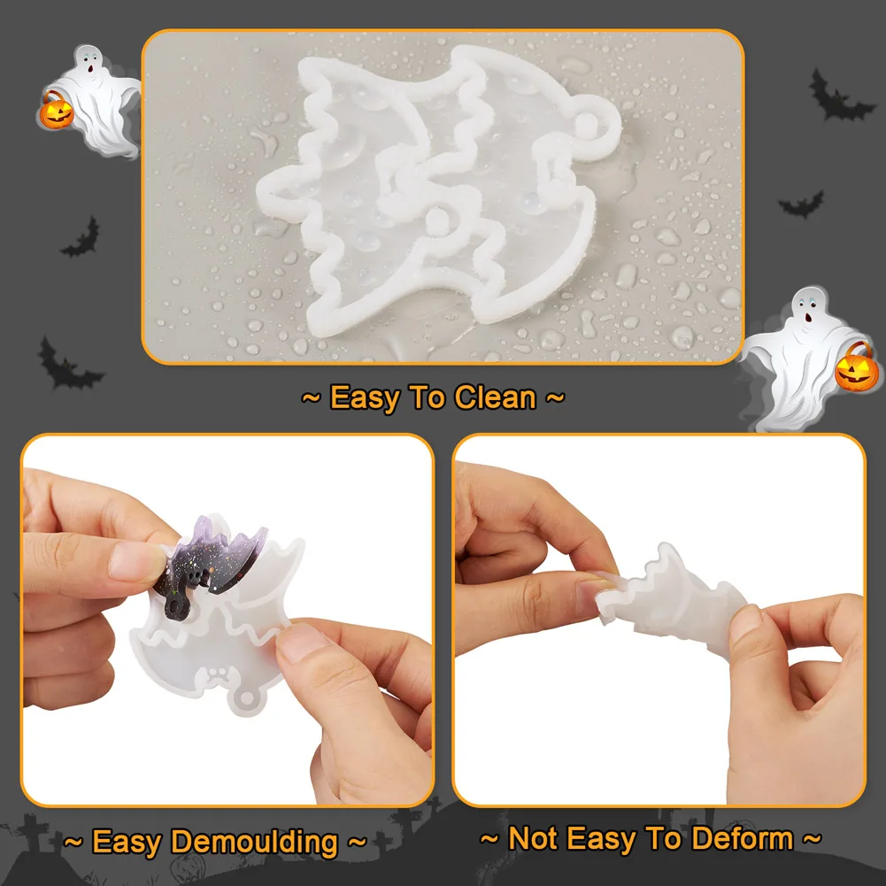 3Pcs Halloween Bat Pendants Silicone Molds Resin Casting Molds for Epoxy Resin Necklace Earrings Keychain Jewelry Making Gifts