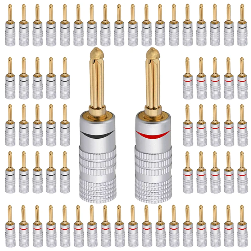 10/40/200Pcs 4MM 24K Gold-plated BANANA PLUGS Banana Connector With Screw Lock For Audio Jack Speaker Plugs