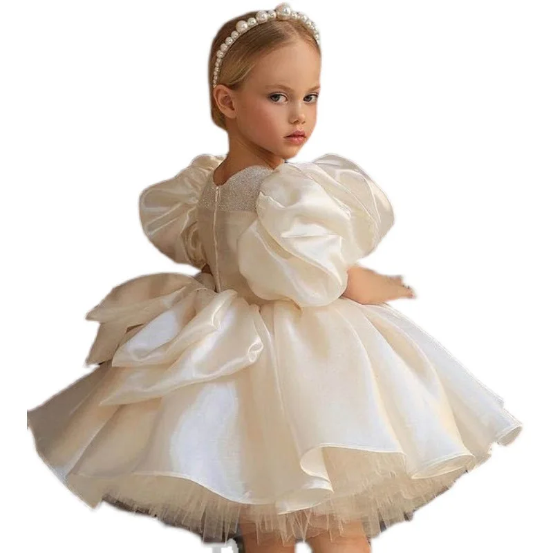 Baby White Lolita Princess Ball Gowns Kids Girl Spanish Dress with Bow Infant Birthday Christening Dresses Kid Boutique Clothes