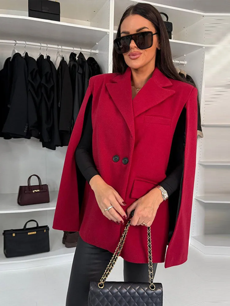 

Fashion Retro Cloak Women's Coat Casual Loose Turndown Collar Double Breasted Coats Vintage Autumn Winter Windproof Outerwears