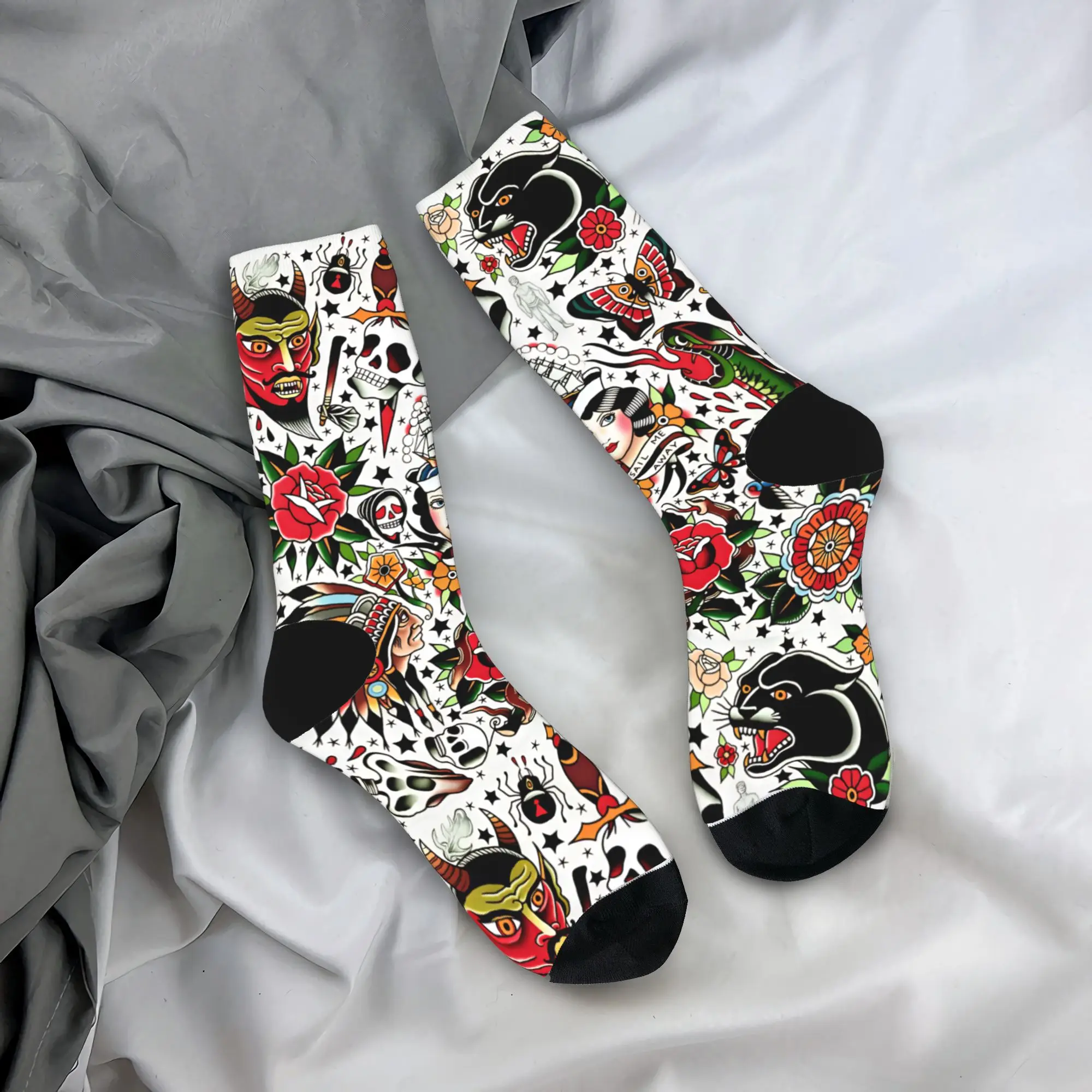 

Women Men Socks American Vintage Traditional Tattoo Stockings Non Slip Warm Soft Socks Autumn Casual Graphic Climbing Socks