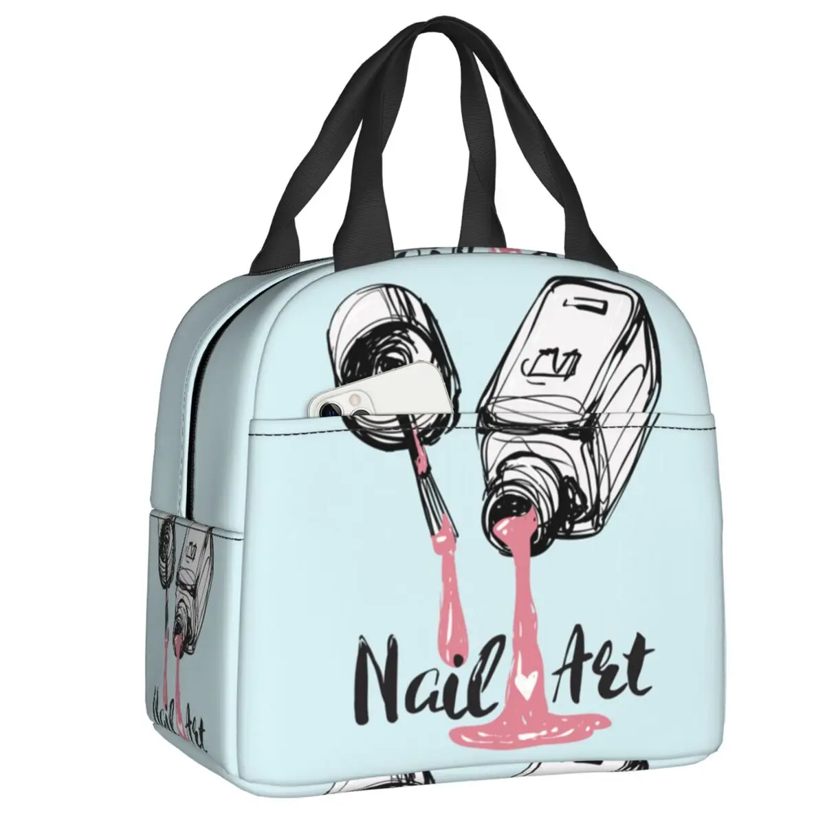 

Custom Modern Nail Polish Insulated Lunch Bag for Women Manicure Manicurist Thermal Cooler Lunch Box Office Work School