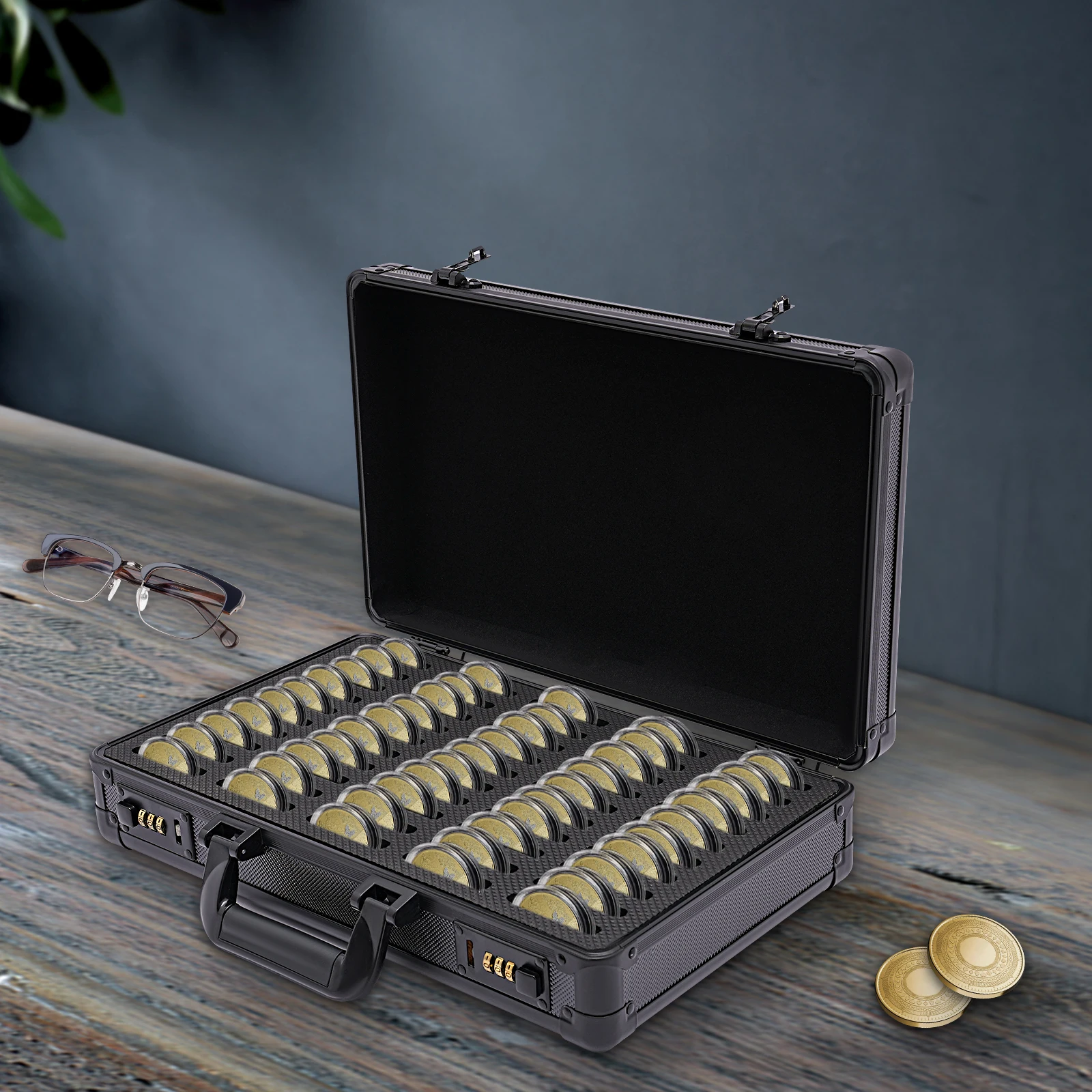 

Coin Holder, 50 Compartments, EVA Foam Protection, Lightweight and Compact, Storage Case for Coin Collection