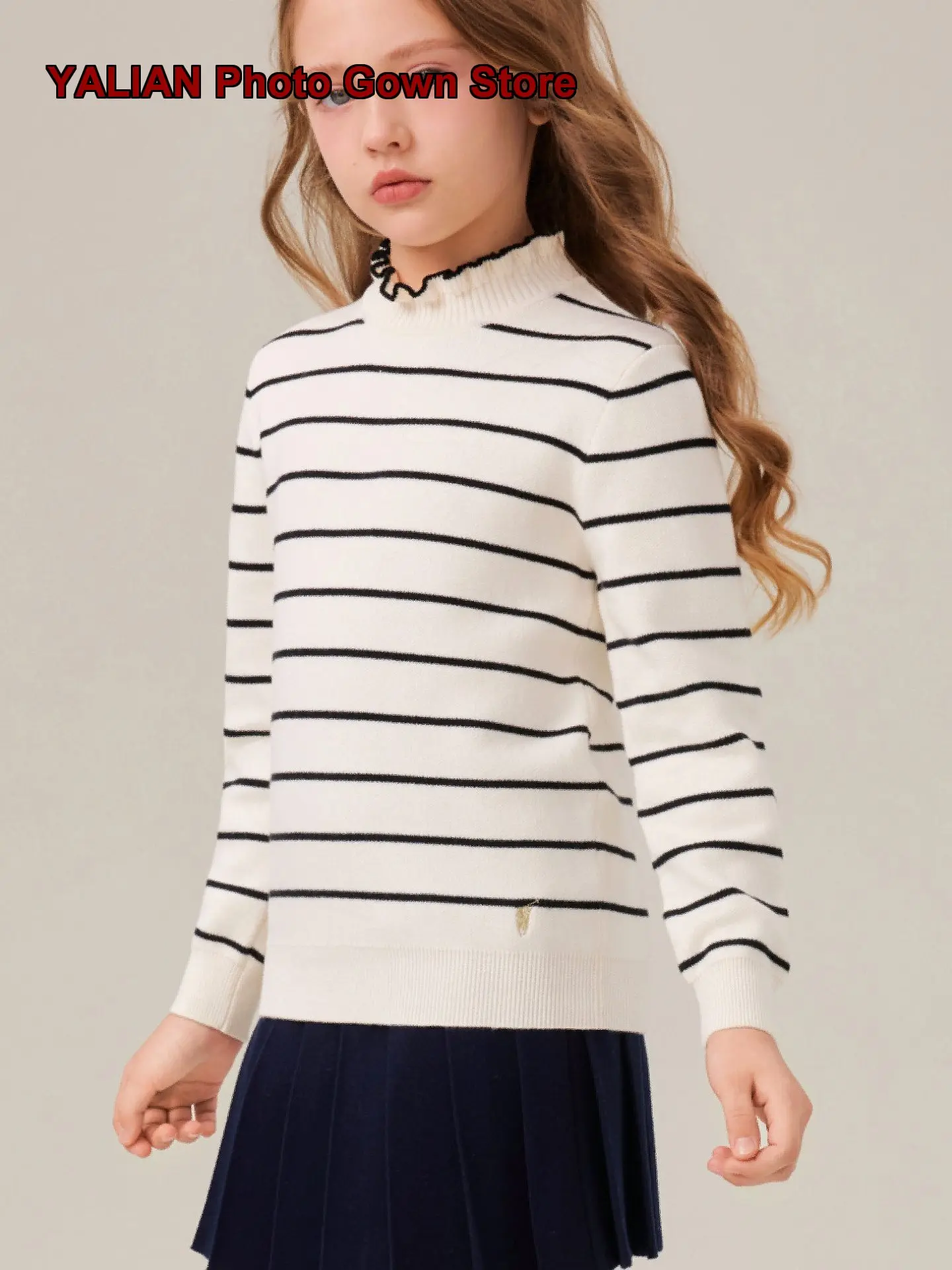 Girls Pullover Sweater Kids Autumn Winter Mock Neck Knit Top Solid Color New Arrival Long Sleeves High Neck
